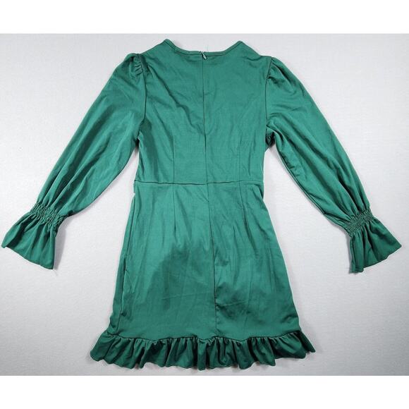 Ruffle Trim Bell Sleeve Midi Dress Tie Back Womens Size Medium Green - Picture 5 of 9